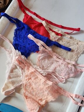 Victoria's Secret Lace Thongs in Red, Blue, Peach, Blush, Beige